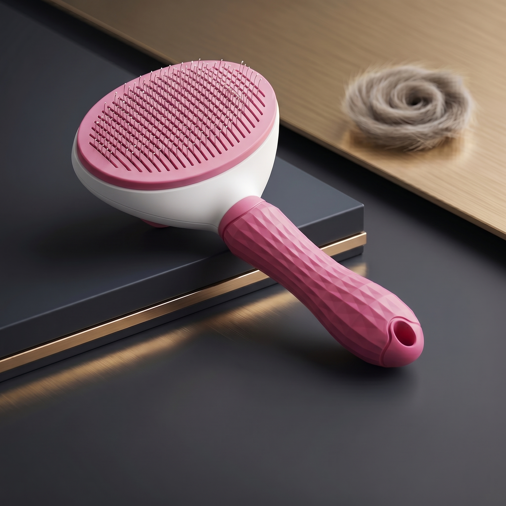 Brosse de toilettage autonettoyante Wylou couleur rose pour chat et chien